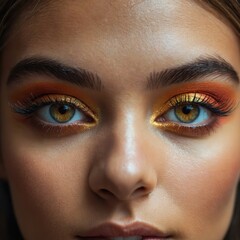 Obraz premium A close-up of a woman's beautiful eyes, with intense, captivating gaze and delicate features, highlighting their natural allure and expression