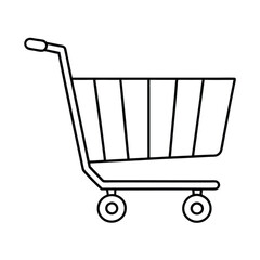 Simple Line Art Illustration of a Shopping Cart, Minimalistic Vector Design for E-commerce and Retail, Black and White Outline Style