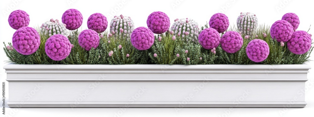 Poster a diverse array of houseplants in concrete pots set against a pristine white background, highlightin
