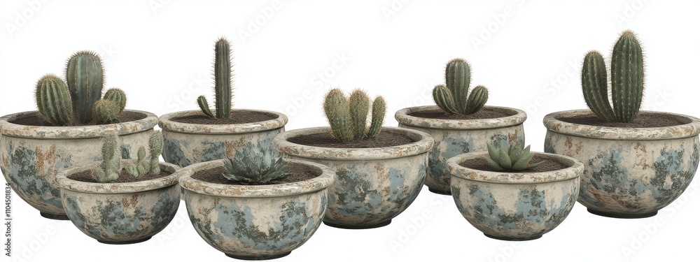 Poster a beautiful array of various houseplants in concrete pots set against a pristine white backdrop.
