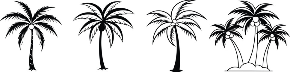 Black and White Line Drawing of Stylized Palm Trees