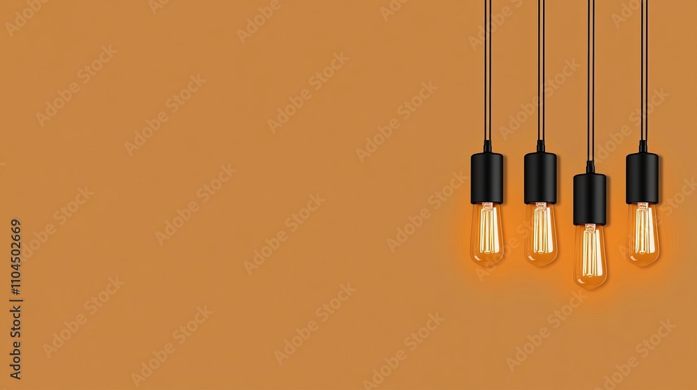 Poster elegant vintage light bulbs casting a soft glow on a dark wall, creating a cozy ambiance and infusin