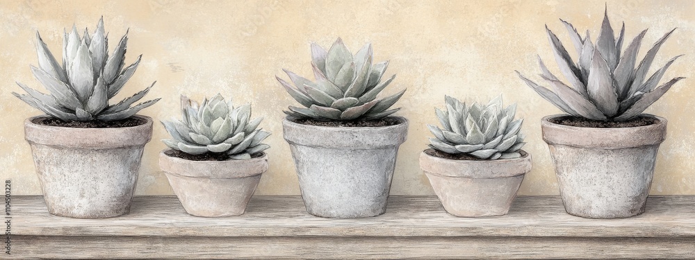 Poster a charming collection of succulents displayed on a rustic shelf nestled against a textured concrete 