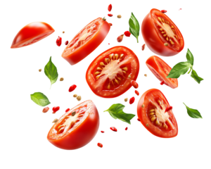 a tomato slices and leaves