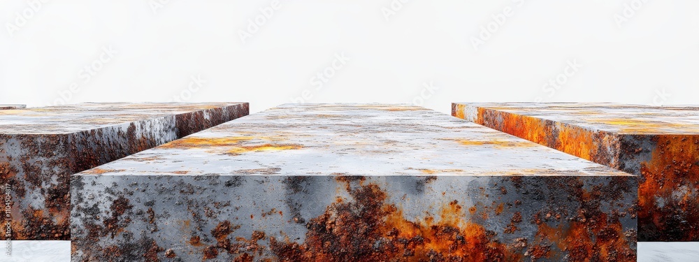 Poster vintage white background featuring a rusty steel beam with detailed textures and patterns, ideal for