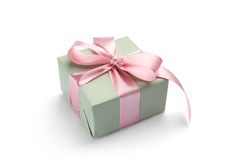 Beautiful gift box with pink bow isolated on white