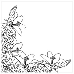 Frame with lilies in doodle style. Element for your design. Vector illustration isolated on white background.