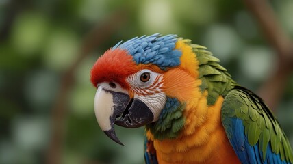 Close-up of a vibrant, colorful macaw parrot.