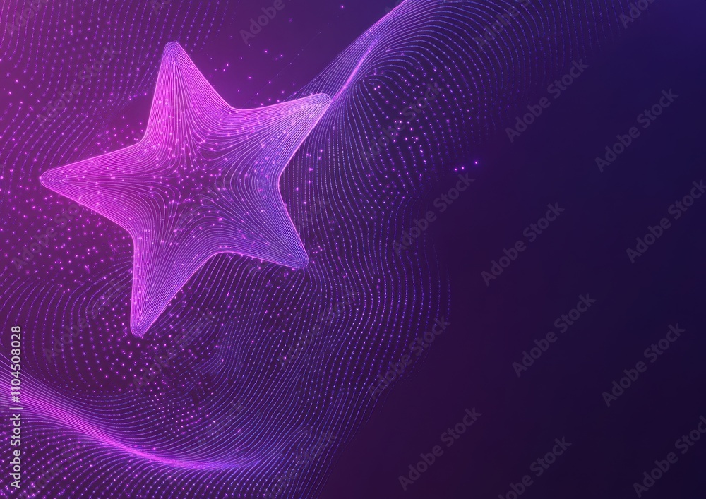 Poster abstract glowing star with particles on a purple background generative ai