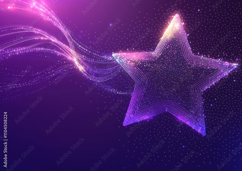 Poster abstract glowing star with dots and lines on a purple background generative ai