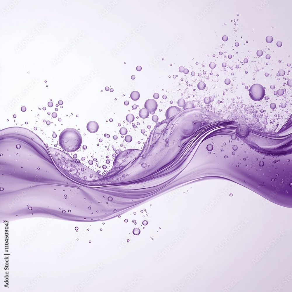 Poster purple liquid wave with bubbles. abstract design. beauty product concept. liquid texture. purple wav