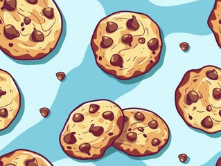 Chocolate chip cookies and oatmeal cookies arranged in a beautiful pattern, showcasing their texture, color, and detail. A delightful combination of sweet treats perfect for food photography, bakery p