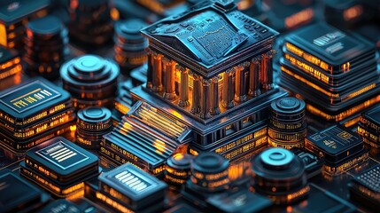 Obraz premium Dynamic 3D Graphic Illustrating a Collection of Investment-Related Resources: Online Platforms & Traditional Books Promoting Financial Literacy