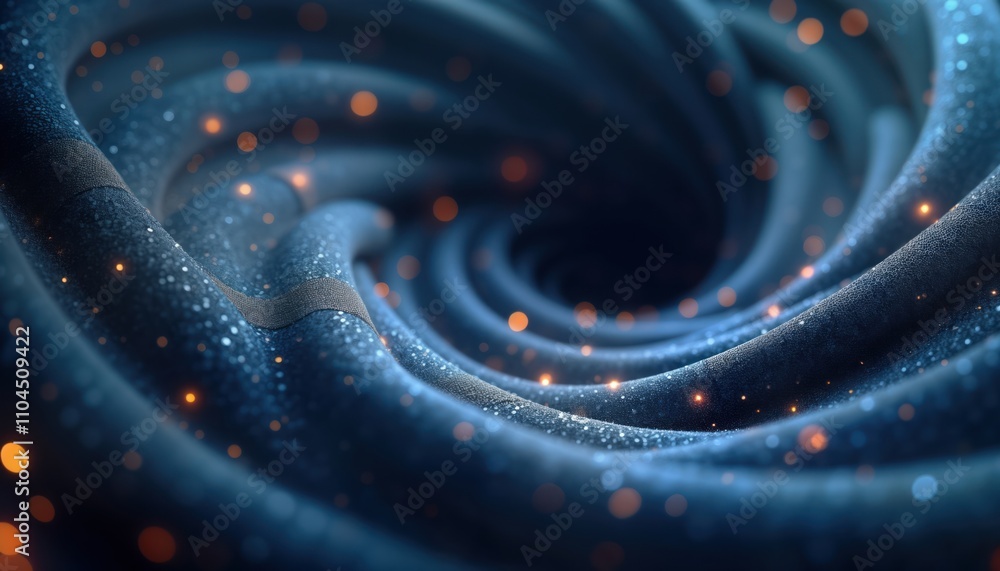 Fototapete abstract swirling dark blue fabric with glowing particles. design suggests gravitational distortion 