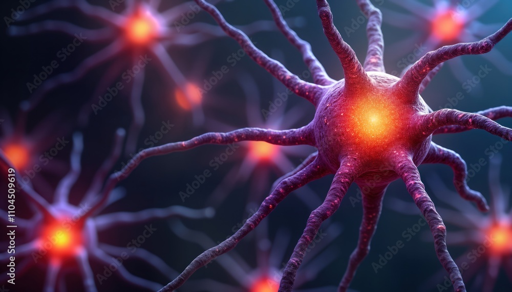 Aufkleber detailed illustration shows neurons interacting. illuminated synapses highlight neural impulse trans