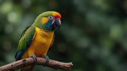 Colorful parrot perched on branch.