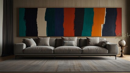 A contemporary living room with a plush sofa, sleek furniture, and stylish decor