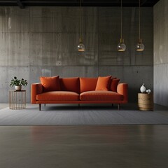 A contemporary living room with a plush sofa, sleek furniture, and stylish decor