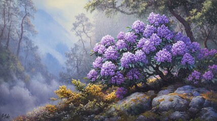 Rhododendron on bush, purple