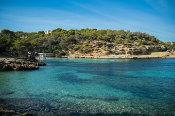 The beautiful azure sea at the Plageta de Portals Vells, Mallorca, Spain. 