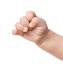 Little baby on white background, closeup view