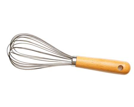 a whisk with a wooden handle