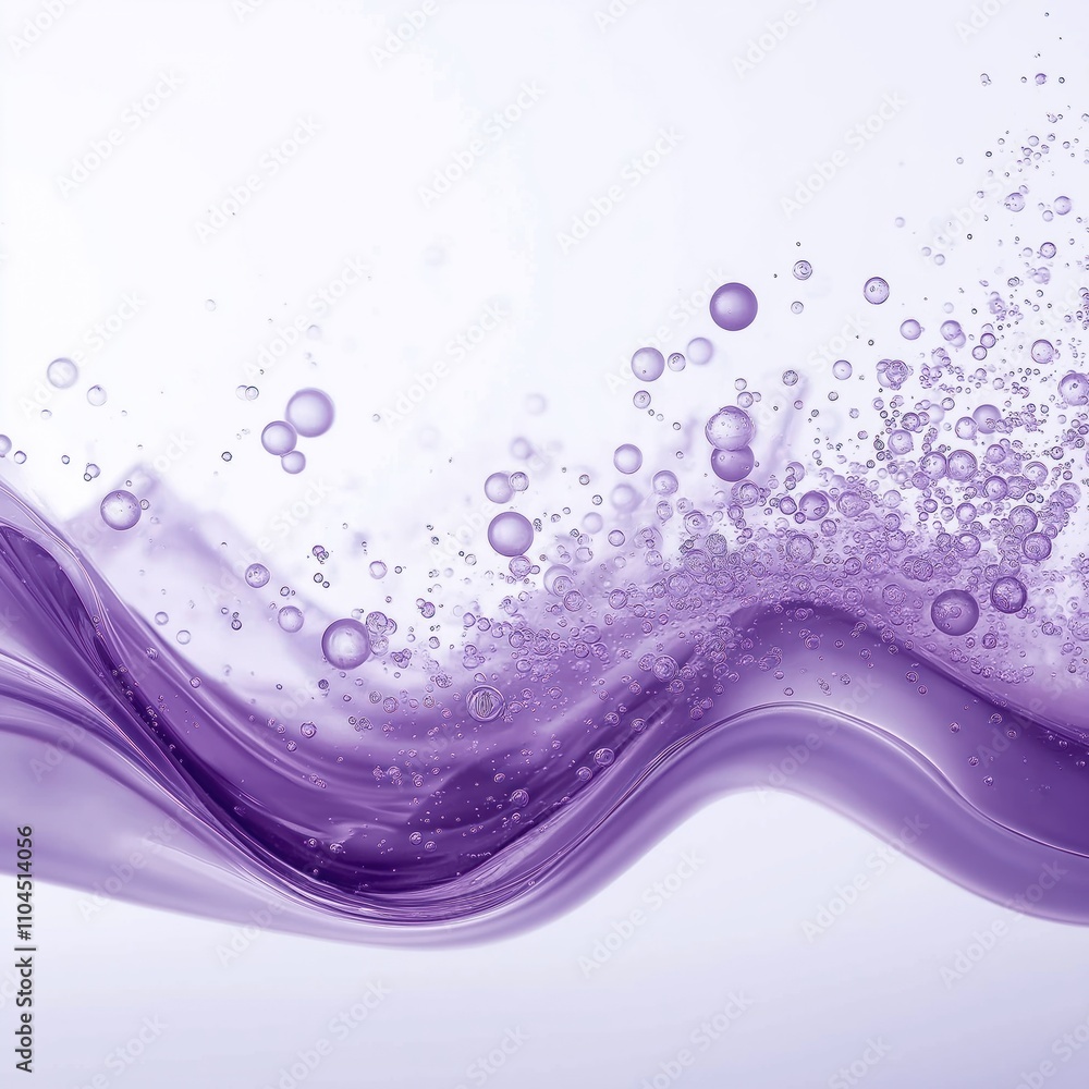 Poster purple liquid wave with bubbles. abstract liquid design. purple liquid flowing. beautiful artistic w