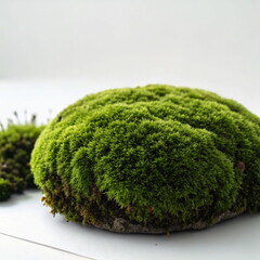 Vibrant green moss clumps on white background