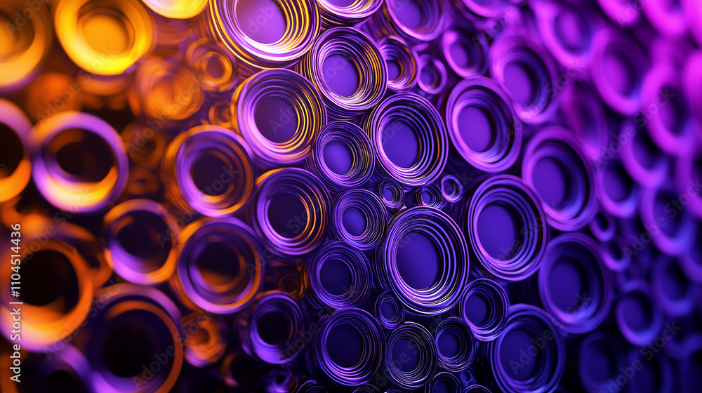 Poster closeup of a vibrant abstract background featuring numerous overlapping circles in shades of purple 