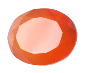 One orange shiny gemstone isolated on white