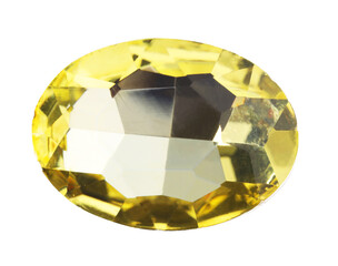 One yellow shiny gemstone isolated on white