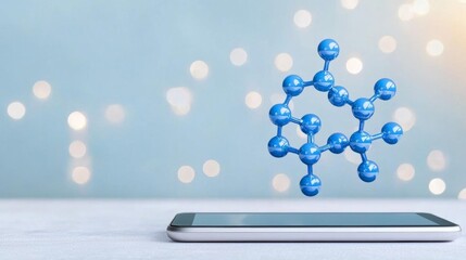 a photostock of a geometric chemical formula displayed on a smooth tablet screen, digital innovation 2025
