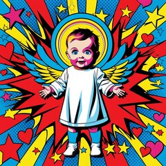 A vibrant and bold pop art interpretation of the Christkind,300 DPI