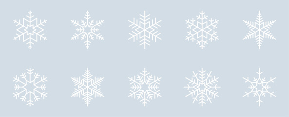 Set of 10 Snowflake Design Isolated on Ice Grey Background - 19/20