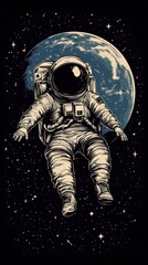 Astronaut floating in outer space with Earth in the background, starry universe, highly detailed spacesuit and planet