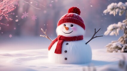 Charming Snowman in a Dreamy Winter Wonderland,  Generative AI