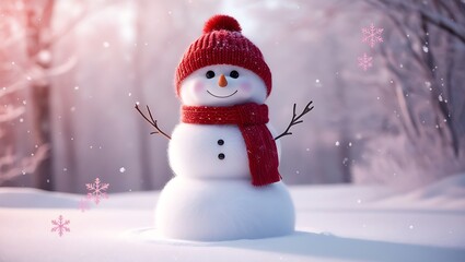 Fototapeta premium Charming Snowman in a Dreamy Winter Wonderland, Generative AI