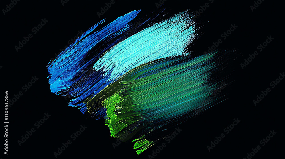Aufkleber brushstroke patterns in vibrant shades of blue and green create a dynamic artistic display on a dark
