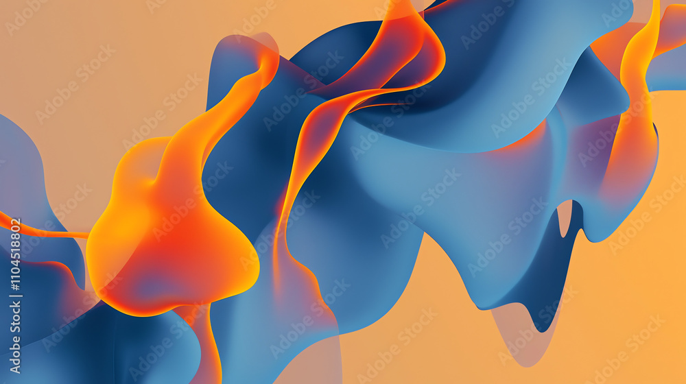 Poster flame shapes in blue and orange blend smoothly creating an abstract visual display