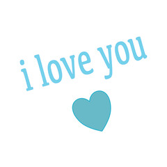 Simple I love you design. I love you blue text and heart. I love you graphic.