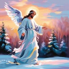 Fototapeta premium An Impressionist-style Christkind, created with soft, broad brushstrokes and vibrant colors,300 DPI