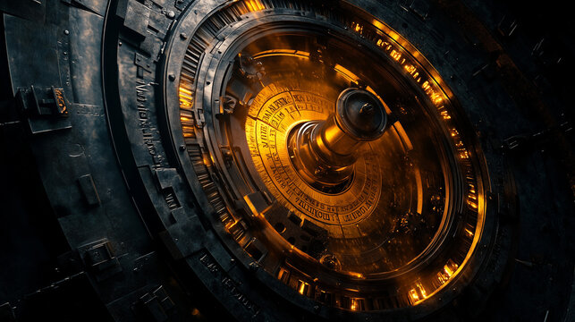 A secret vault door inscribed with Latin phrases and da Vinci&Atilde;&Acirc;&Atilde;&Acirc;&cent;&Atilde;&Acirc;&Atilde;&Acirc;&Atilde;&Acirc;&Atilde;&Acirc;s designs, glowing faintly as the mechanism starts to unlock