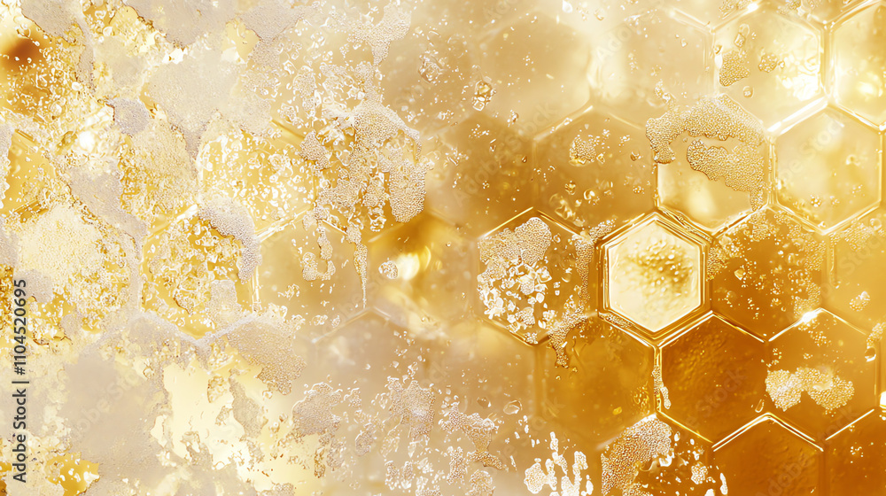 Aufkleber hexagonal patterns glowing in warm shades of gold, creating an abstract visual of light and texture