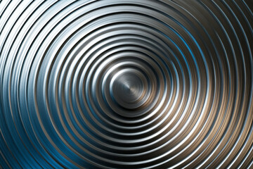A shiny metal surface with concentric circular grooves, creating a hypnotic and dynamic texture, ideal for modern designs.