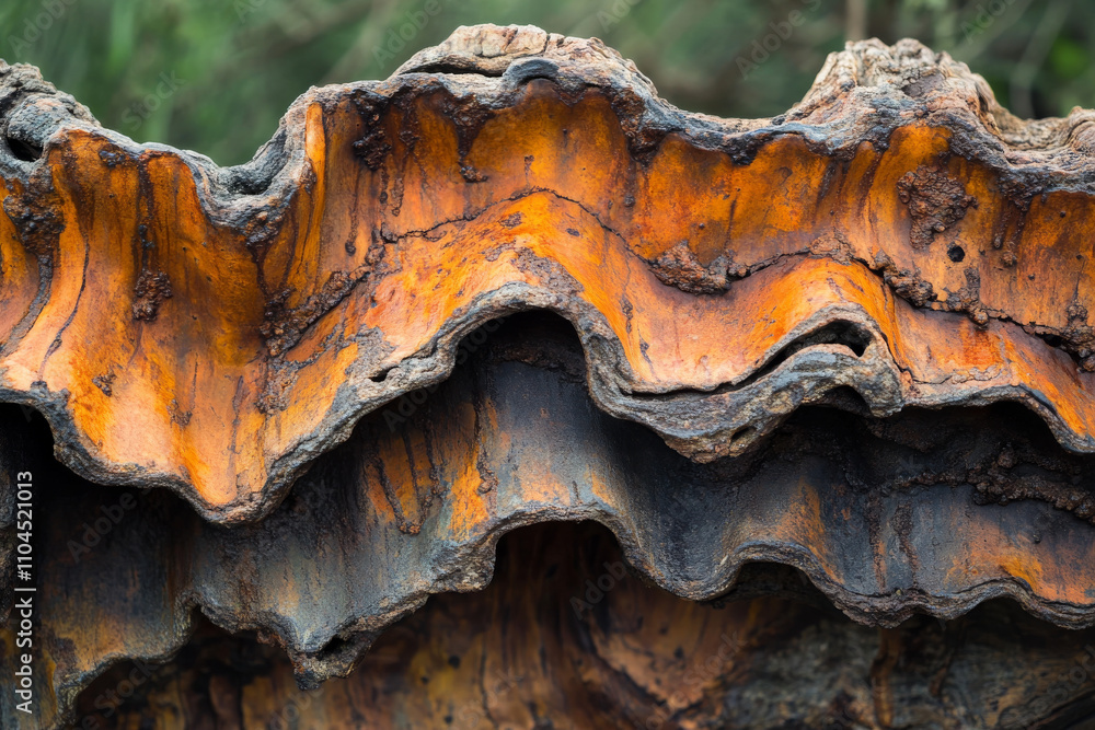 Poster a rustic iron surface with natural rust formations and deep orange and brown tones, adding an authen