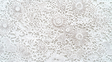 Delicate lace texture displaying intricate floral patterns on a white background ideal for artistic projects
