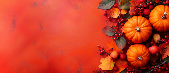 Rustic deep rich orange autumn fall Thanksgiving background with room for copy text