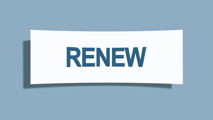 Renew. A card isolated on blue background.
