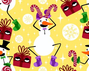 Winter seamless snowman pattern for fabrics and textiles and packaging