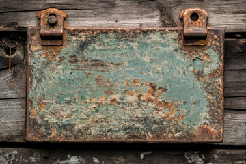 A heavily worn copper plate with visible green patina and aged textures, creating an antique appearance.